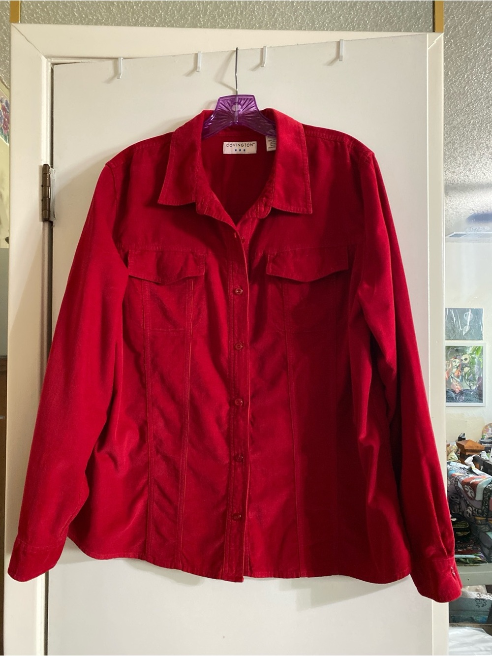 Covington Bright Red Button-Up corduroy Shirt Jacket
